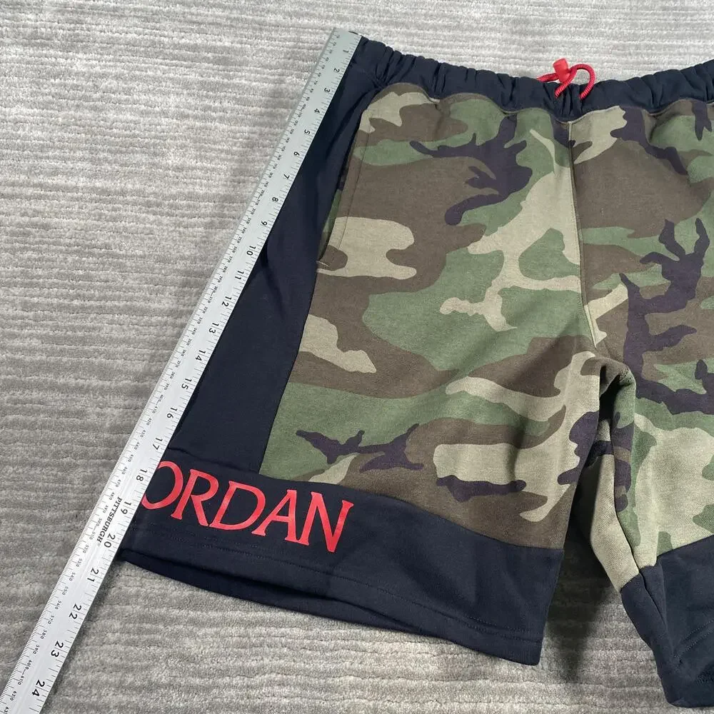 Jordan Shorts Mens Large Green Camo Fleece Sweat Nike Air Basketball Athletic